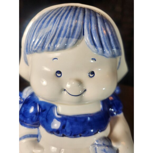 Vintage Ceramic Dutch Girl Cookie Jar Hand-Painted Blue & White Kitchen Decor - Picture 1 of 9